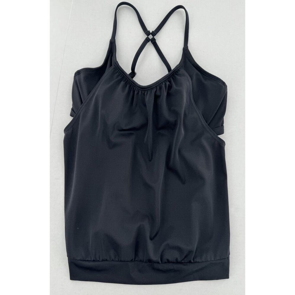 Athleta Swim Top Tankini Size 34 D/DD Black Cut Out Criss Cross Underwire - Picture 1 of 14